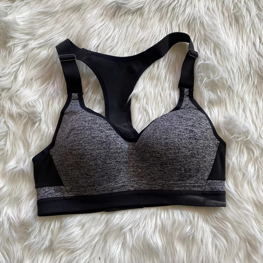 Victoria Secret VSX Sport Sports Bra 32B pullover heathered gray criss cross - Picture 1 of 5